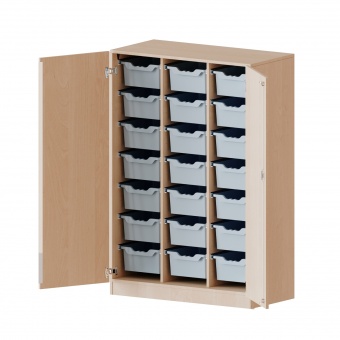 ErgoTray Schrank, 3reihig, 4 OH, zweitürig, mit 21 hohen Boxen, B/H/T 104,5x154x50cm 